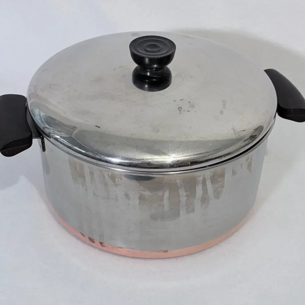 Revere Ware 1801 4 1/2 Qt Stainless Steel Stock Pot with Lid Double Ring Stamp
